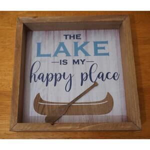 LAKE IS MY HAPPY PLACE Sign Fishing Cabin Lodge Camping Canoe Boating Home Decor